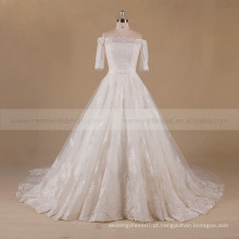 Honorable Off Shoulder 1/2 Sleeve Long Train A-line Lace Wedding Dress